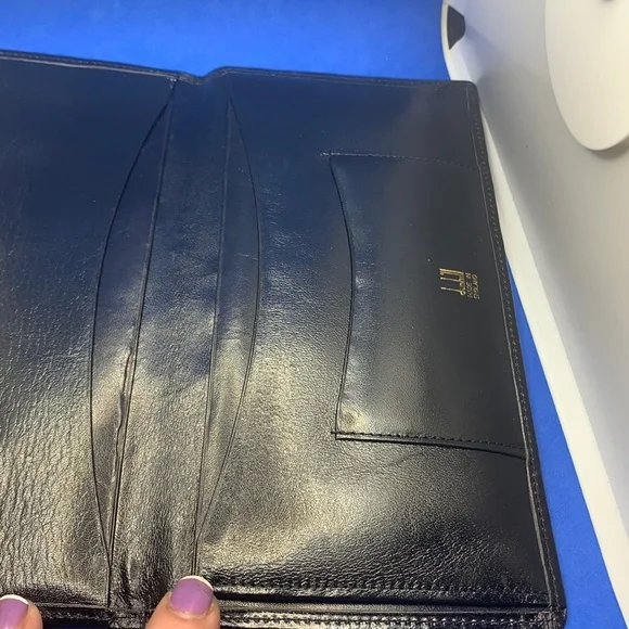 Alfred Dunhill Black Vintage Leather Gold Tip Long Bifold Wallet
